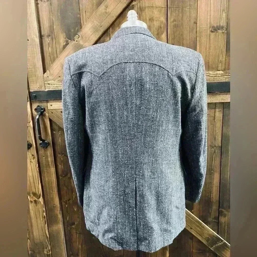 Vintage Circle S Dallas Texas Western Blazer Gray Blue Black Tweed Men’s 44L